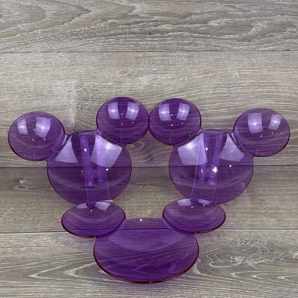 Disney Mickey Mouse Head Shaped Purple Clear Acrylic Plastic Divided Vtg Plates